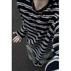 批发965棉复贝贝绒加绒】圆领条纹长袖t恤男秋季上衣宽松慵懒内搭罩衫