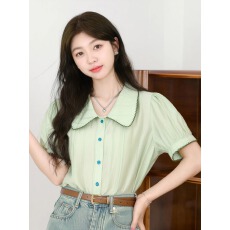 批发日系cityboy小众设计泡泡袖<b class='q'>衬衫</b><b class='q'>男</b>女法式高级感甜美洋气减龄上衣