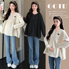 批发实拍~秋冬孕妇装针织刺绣娃娃衫上衣