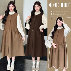 批发实拍~秋冬德绒打底衫+灯芯绒背心裙孕妇两件套