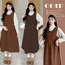 批发实拍~<b class='q'>秋</b>冬复古风双排扣无袖灯芯绒背心裙孕妇装两件套