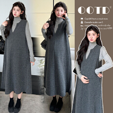 批发实拍~法式V领毛呢孕妇背心裙<b class='q'>两件</b>套