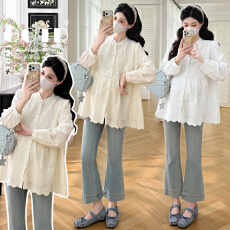 批发实拍 春季刺绣宽松褶皱开衫孕妇衬衫