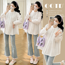 实拍  春季刺绣花边拼接宽松娃娃衫衬衣