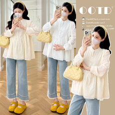 批发实拍 春季法式<b class='q'>刺绣</b>宽松褶皱娃娃衫衬衫