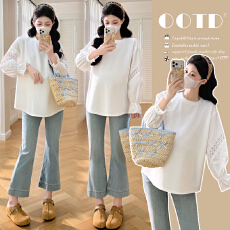 批发实拍 <b class='q'>春</b>季法式刺绣花边拼接孕妇上衣