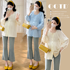 批发实拍 春季圆领褶皱甜美孕妇娃娃衫