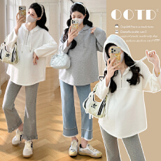 批发实拍 春季韩版百搭连帽孕妇上衣