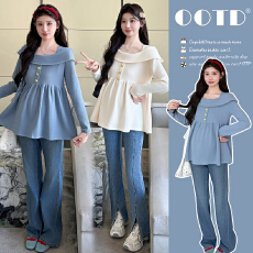 批发实拍~<b class='q'>春</b>秋法式方领孕妇针织衫上衣