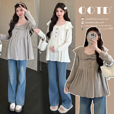 批发实拍~<b class='q'>春</b>秋法式褶皱荷叶边孕妇针织衫上衣