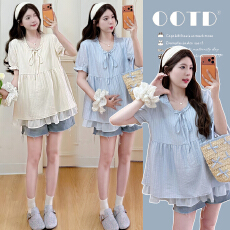 批发实拍~<b class='q'>夏</b>季韩系甜美宽松孕妇娃娃衫上衣