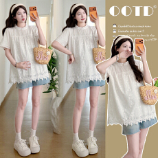 批发实拍~<b class='q'>夏</b>季刺绣提花拼接花边孕妇娃娃衫