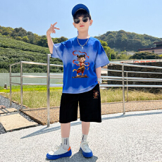 批发<b class='q'>儿童</b>装男童夏装套装新款运动夏季中大童男孩渐变短袖短裤两件套