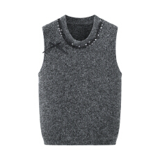 批发实拍 小香风蝴蝶结亮片针织马甲女秋冬叠穿小背心