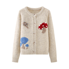 批发实拍刺绣时尚毛衣开衫女2025秋季新款灰色圆领休闲针织衫