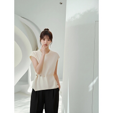 批发实拍米白高级感圆领无袖短袖女2026<b class='q'>春</b>季新款内搭宽肩休闲内搭t恤