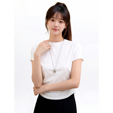 实拍 莱赛尔2026春季新款T恤半高领正肩短袖上衣打底修身短袖体恤