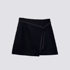 批发2025冬季<b class='q'>时尚</b>气质半身裙羊毛厚款A字短裙系带纽扣防走光裙子