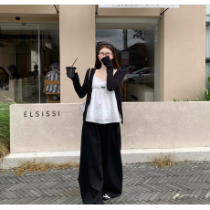 批发已出货  黑色长袖开衫外套女初秋季韩系穿搭宽松慵懒感休闲上衣