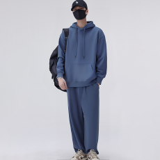 批发2025男士翻领连帽长袖POLO衫卫衣卫裤运动套装