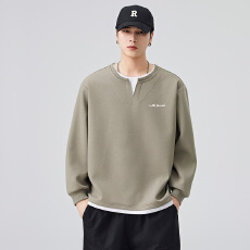 批发假两件潮牌重磅360G圆领卫衣男秋<b class='q'>冬</b>长袖套头上衣