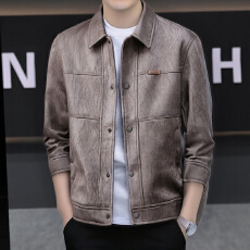 批发品质秋冬款鹿皮满印简约休闲夹克外套
