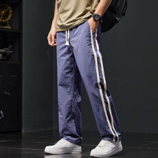 批发2025<b class='q'>春</b>秋款侧边条纹运动休闲裤男美式潮牌直筒大码宽松速干长裤