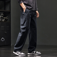 批发美式复古拼接休闲裤男款<b class='q'>夏</b>季薄款宽松直筒阔腿男士百搭工装长裤