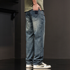 批发美式复古蓝牛仔裤男士2025<b class='q'>春</b>秋宽松直筒裤子男款高街休闲长裤