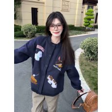 批发美式复古小狗毛巾刺绣开衫外套男女ins秋冬新款百搭<b class='q'>情侣</b><b class='q'>宽松</b>卫衣
