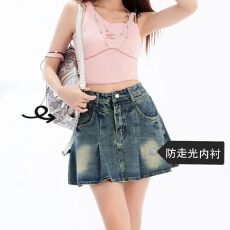批发通勤韩版个性半身牛仔裙高腰<b class='q'>春</b>夏季新款学院风百褶牛仔半身裙潮