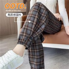 批发加绒/不加绒】秋冬格子加<b class='q'>大码</b>加绒加厚束脚休闲萝卜哈伦运动<b class='q'>女裤</b>