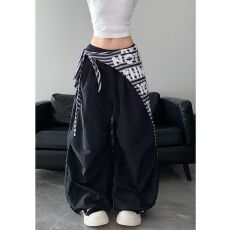 批发美式复古立体裤头腰封屁帘休闲裤女春秋情侣设计感阔腿裤长<b class='q'>裤子</b>