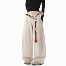 批发卡其色时尚工装风宽松<b class='q'>大码</b>阔腿裤女秋季酷拽百搭简约长裤