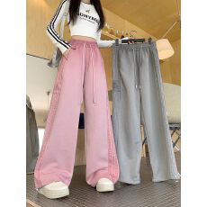 批发<b class='q'>实拍</b>原版包边  条纹运动裤女秋季高街美式卫裤宽松直筒休闲裤子