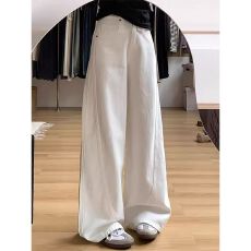 批发白色弯刀阔腿牛仔裤女春<b class='q'>夏</b>季2025新款宽松显瘦高级感直筒镰刀裤子