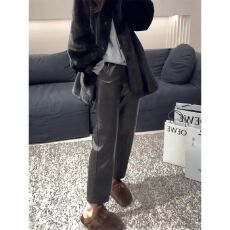 批发皮裤女秋冬2025新款pu哑光高腰显瘦小个子九分哈伦烟管直筒裤