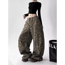 批发工装长裤豹纹<b class='q'>休闲裤</b>女春秋宽松显瘦直筒阔腿裤街舞休闲长裤子