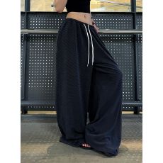 批发300g德莱绒星星刺绣条纹阔腿<b class='q'>休闲裤</b>女垂感慵懒风拖地运动裤