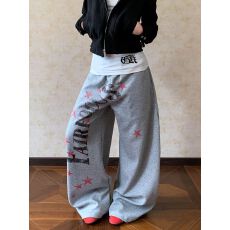 批发纯棉华棉复合牛奶丝原版印花做法卫裤女垂坠感拖地阔腿爵士长裤