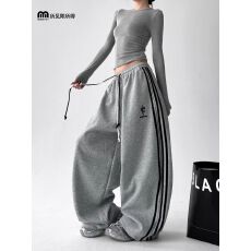 批发纯棉华棉复合牛奶丝原版做法拉杆休闲卫裤女春秋运动阔腿长裤