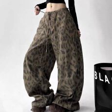 批发2026春季美式高街豹纹直筒休闲裤<b class='q'>男</b>宽松百搭小众潮流阔腿微弹<b class='q'>长裤</b>
