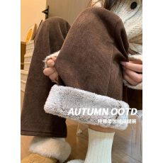 批发棕色时尚感灯芯绒<b class='q'>西装</b>裤女秋冬2025新款加绒高腰针织休闲阔腿裤