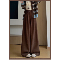 批发棕色时尚感灯芯绒<b class='q'>西装</b>裤女秋冬2025新款加绒高腰针织休闲