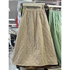 批发时尚简约菱格夹棉半身裙女冬季新款高腰A字裙中长款保暖休闲裙子