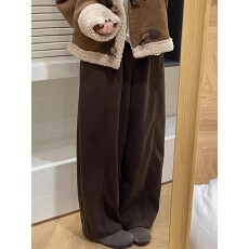 批发380g星空呢 棕色毛呢阔腿裤子冬女款大码秋休闲卫裤梧桐裤
