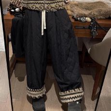 批发（夹棉加绒）冬季保暖摇粒绒翻边拼接葫芦纹直筒长裤女休闲裤