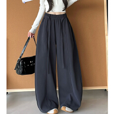 批发秋季2026新款藏青色<b class='q'>运动</b>弯刀裤女高腰宽松垂感加绒休闲阔腿