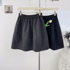 批发600克毛呢面料 氛围闪闪拼接茧型花苞毛呢<b class='q'>中裙</b>女高腰蓬蓬<b class='q'>半身</b>裙