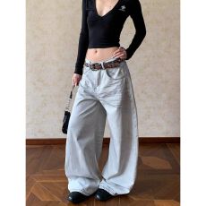 批发水洗做旧猫须扎染弯刀阔腿<b class='q'>牛仔裤</b>女秋冬新款高腰宽松慵懒风<b class='q'>直筒</b>裤